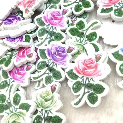 25/50/100 pc Mix Flowers Pattern Cartoons Wood Sewing Buttons Scrapbooking WB376