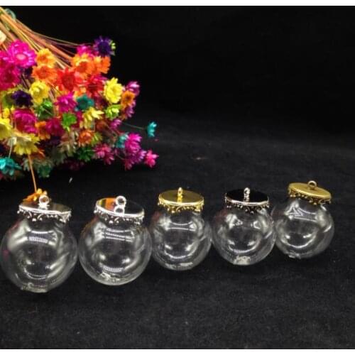 5pcss 25*15mm Transparent glass globe with antique crown tray findings set glass bubble glass vial pendant fashion diy jewelry