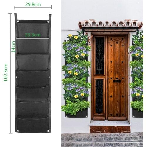 7 Pockets Black Felt Fabric Grow Bag Pots Vegetable Plant Wall Hanging Garden Vertical Gardening Potato Grow Planter PE Grow Bag