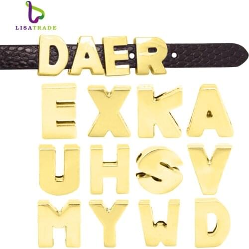 8MM Gold Plain Slide Letters A-Z Can Choose Each Letters (20 pcs/lot) Fit DIY Wristband & Bracelet LSSL37