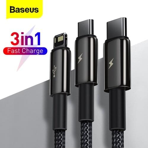 Baseus 3 in 1 USB Type C Cable For Xiaomi Samsung Huawei Fast Charging USB Cable For iPhone 12 Pro Max Micro USB Data Wire Cord