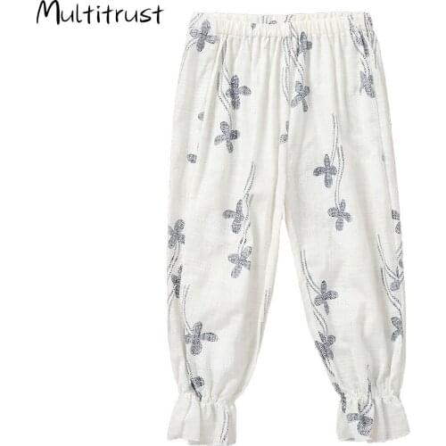 Multitrust 2020 New Summer and Spring Toddler Casual Floral Allover Linen Trouser Harem Pants for Baby and Toddler Girls