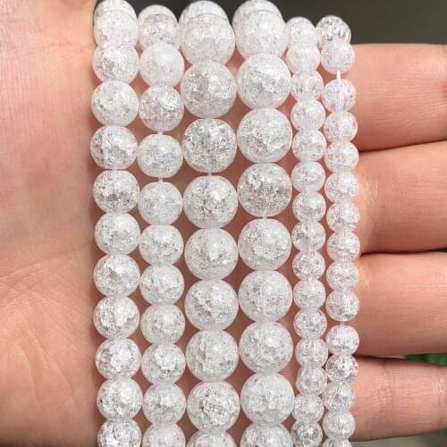 Wholesale Natural Stone Beads White Cracked Crystal Round Loose Beads For Jewelry Making 15.5" Pick Size 4/6/8/10/12 mm -F00092