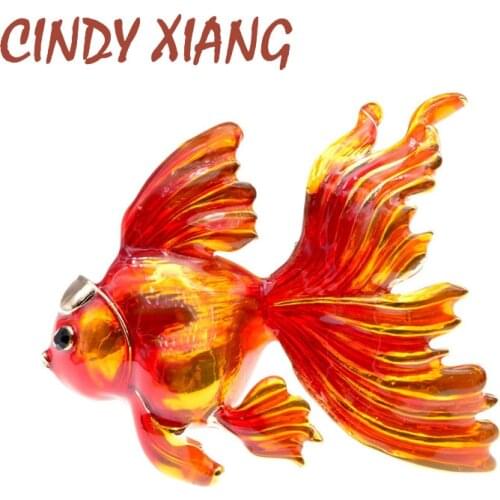 CINDY XIANG gold fish brooches for women cute animal design brooch pin enamel jewelry