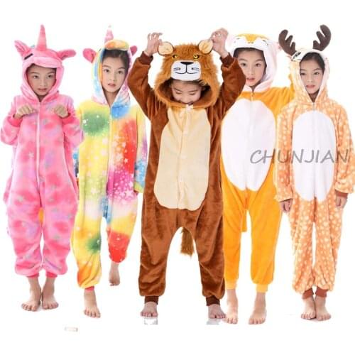 Flannel Winter Pajama sets Children Sleepwear Unicorn Panda Bear onesies for Kids Animal Pajamas Cosplay Unisex Homewear
