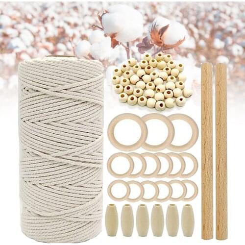 Cotton Yarn Macrame Wooden Craft Natural Cord With Wood Stick Rings Beads Diy Craft For Home Macrame Wall Decor Accessories