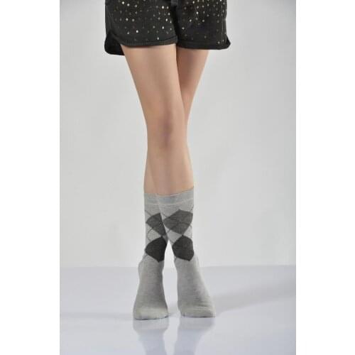 Idilfashion Women Konç Part Checker Socket Stocking-Light Gray-B-ART015 (3'LÜ PACKAGE)