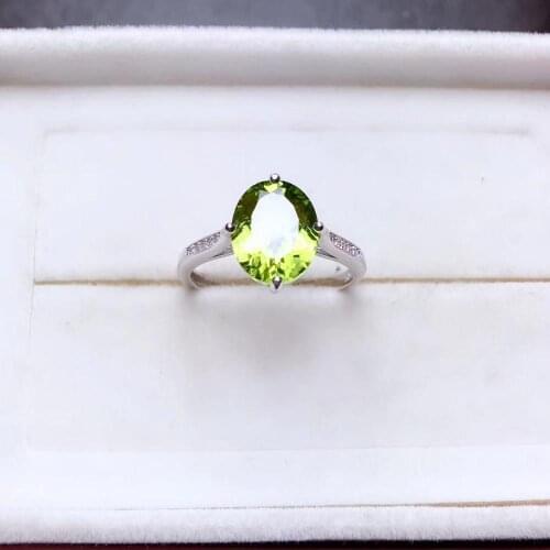Fashion Elegant oval Natural 8*10mm green peridot ring S925 silver natural olivine ring girl women party gift fine jewelry