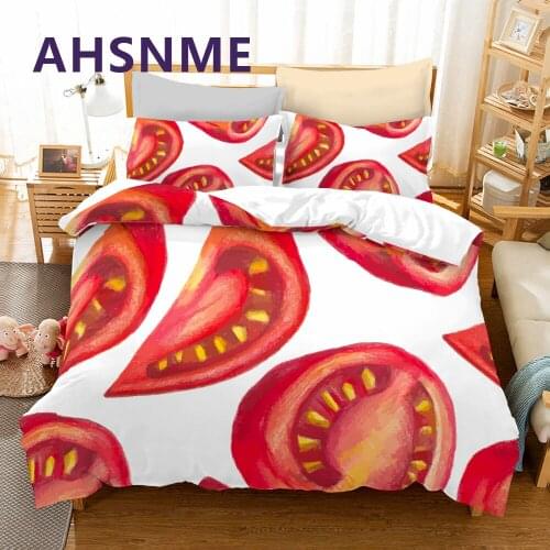 AHSNME Tomato Duvet Cover Set Vivid Fruits Vegetables Bedding Sets Summer Watermelon Bed Set King Queen Size Free Shipping