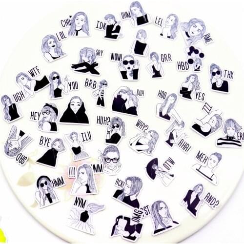 40pcs Creative Cute Self-made Black and white fashion girl Scrapbooking Stickers /Decorative Sticker /DIY Craft Photo Albums