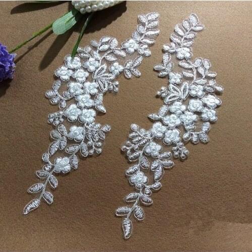 5Pairs Leaf Pattern Lace Applique In Off White with Silver pink Green Cord Embroidery Lace Applique DIY Lace Trim