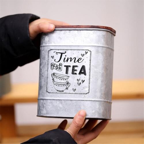 Retro Nostalgic Iron Box Wooden Lid Tea Coffee Sugar Storage Jars Vintage Candy Sundries Storage Can Metal Container
