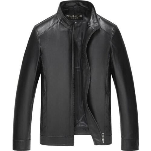 Mens Leather Jackets Coat Male Brown Black Jacket Stand Collar Plus Motor Thick Warm Leather Autumn Winter 2019 New KK3168