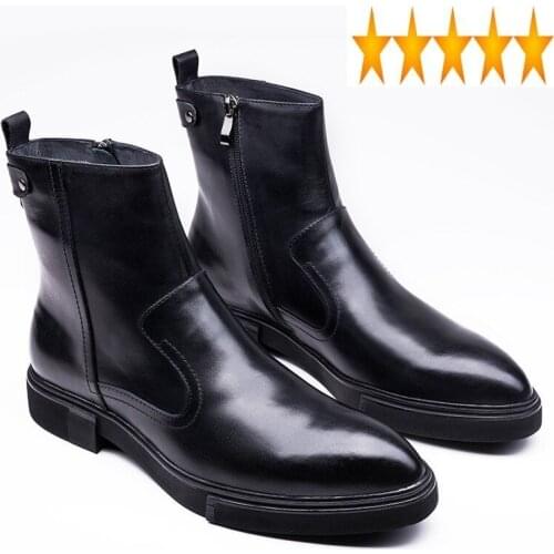2021 Fashion Winter High Quality Black Vintage Men Genuine Leather Male Boots Ankle Shoes