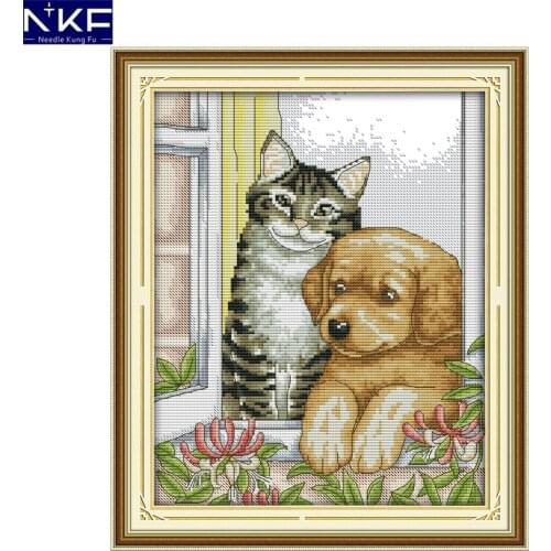 NKF The Dog and Cat Chinese Cross-Stitching Embroidery Counted or Stamped 11CT14CT Cross Crafts Cross Stitch Set for Home Decor