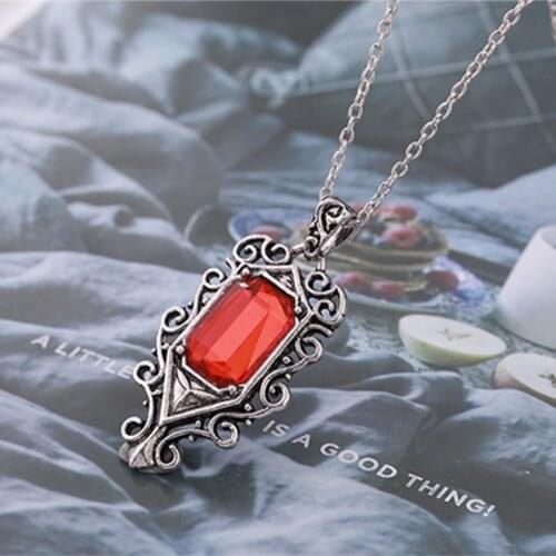 The Mortal Instruments City Of Bones Necklace Isabelle Lightwood Red Crystal Pendant Vintage Steampunk Jewelry Women Gift