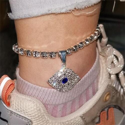 Trend Personality Demon Eye Pendant Ladies Anklet Jewelry Fashion Full Rhinestone Crystal Eyes Foot Jewelry Foot Accessories