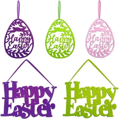 Happy Easter Party Egg Decorations Non-woven Fabrics Letter Egg Pendant for Window Decorating Solid Color Easter Egg Pendants