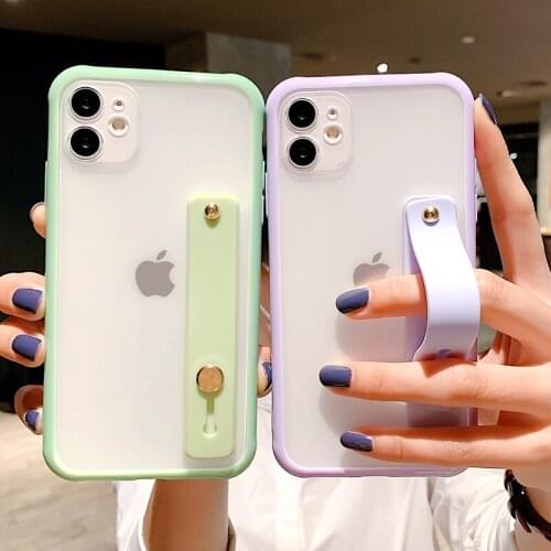 Simple Transparent Wrist Strap Cases For iPhone 11 pro MAX X XR XS MAX 7 8 6 6s Plus SE 2020 Hand Band Kickstand Cases Cover