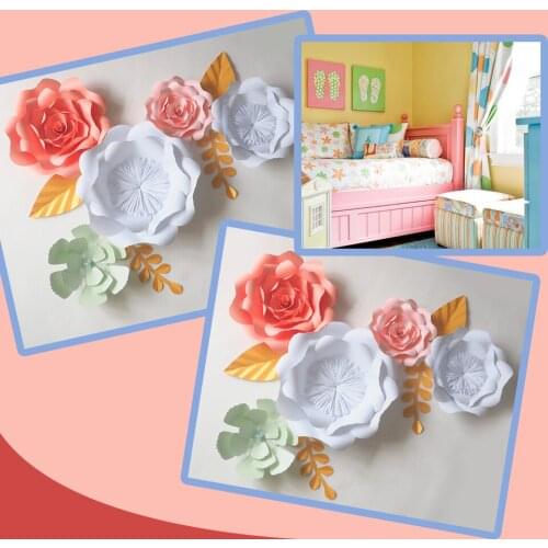 DIY Giant Paper Flowers Backdrop Artificial Handmade Mix Color Paper Flower 5PCS + 4 Leaves Wedding & Party Deco Home Decoration