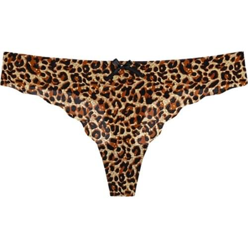 Sexy Womens Leopard G-string Panties One Piece Ice Silk Wavy Edge Tback Underwear Female Underpants Thong Lingerie Women