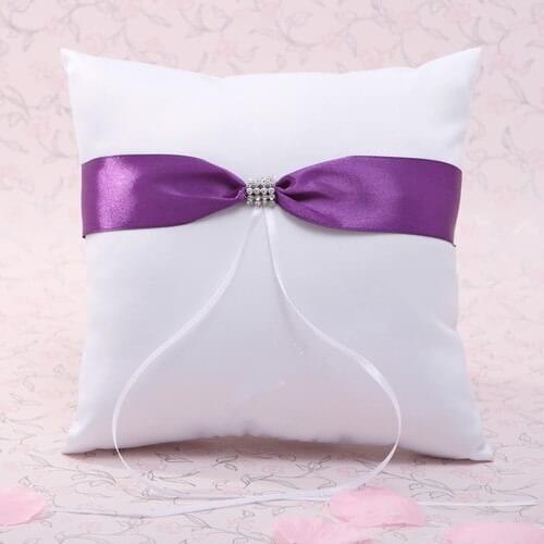 20cm x 20cm silver diamond crystal rhinestone purple stain wedding ring pillow wedding gifts for bride