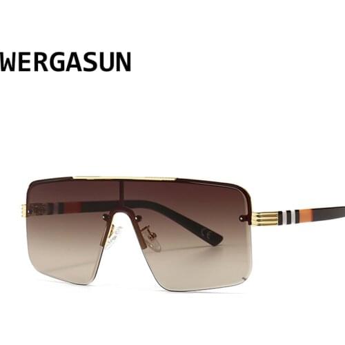 WERGASUN Fashion Oversized Square Rimless Sunglasses Women Brand Designer Flat Top Big Sun Glasses Female Gafa de sol