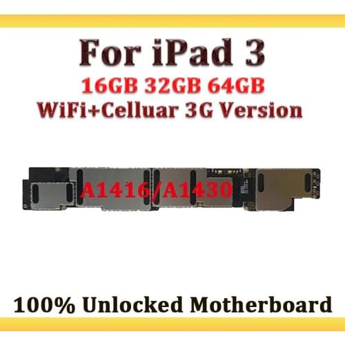 WiFi+Celluar 3G Version For iPad 3 Motherboard,High Quality 16GB/32GB/64GB For iPad 3 A1416/A1430 LogicBoard Mainboard With chip