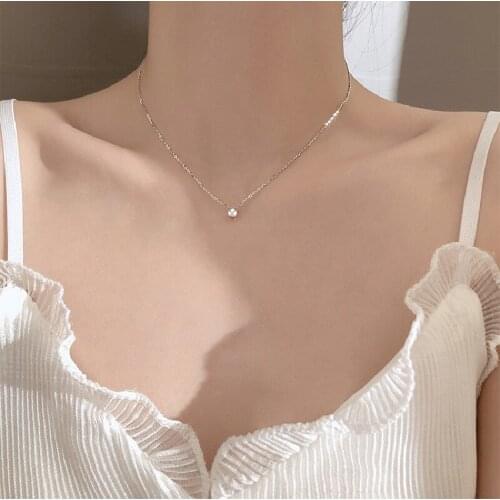 The New S925 Sterling Silver Flashing Diamond Necklace Simple Design Niche Temperament Ladies Clavicle Chain