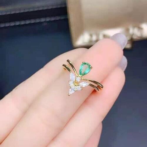 Natural Emerald S925 Sterling Silver Gem Two Ways of Wearing Ring Fine Fashion Wedding Jewelry for Women MeiBaPJFS