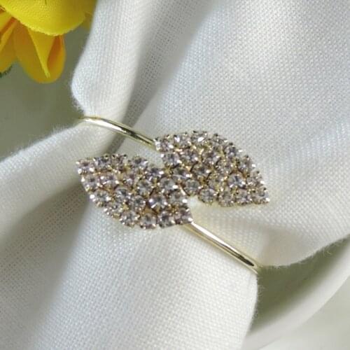 1Pc Gold Shiny Napkin Circle Ring Vintage Rhinestone Leaves Shape for Wedding Or Home Holiday Parties Decoration Supplies