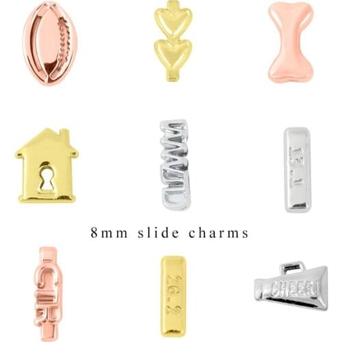 10pcs/lot Internal Dia 8mm Soccer Cheer Bone House Heart Slide Charm DIY Accessories fit 8mm wide belt pet collar