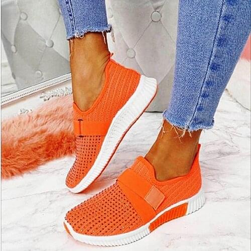 Women Rhinestone Sneakers Female Mesh Breathable Sport Shoes Ladies Slip-On Flat Womans Vulcanized Comfortable Footwear