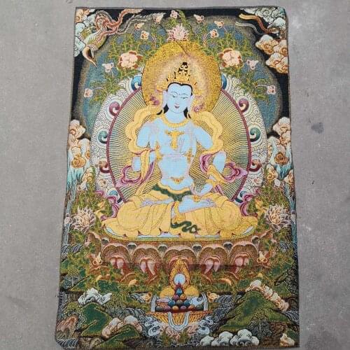 35" Thangka embroidery Tibetan Buddhism silk embroidery brocade Nepal Vajrasattva Mantra Buddha Thangkas