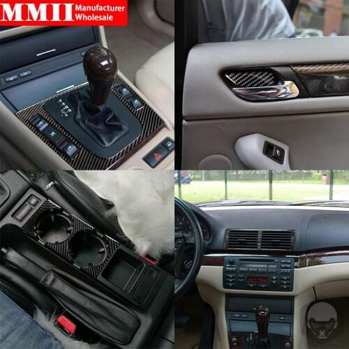 Real Carbon Fiber Car sticker For BMW E46 M3 1998-2005 horn Air outlet steering wheel logo Threshold bar Gear Door Accessories