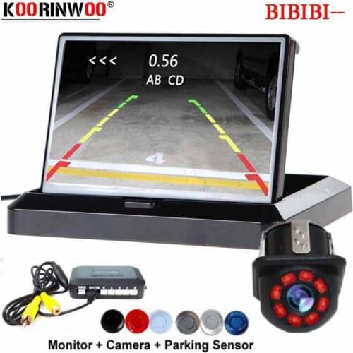 Koorinwoo Wireless Dash Electronics Parking sensors 4 Probes Alert Folding 4.3 Monitor Car Rearview Camera Auto Radar Parktronic