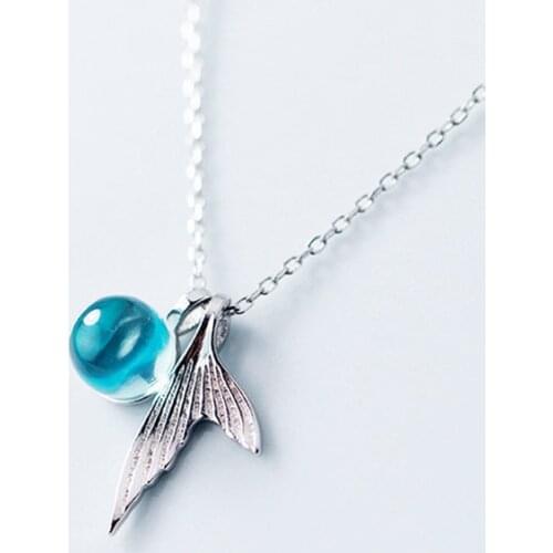 Mermaid Foam Necklace For Women Korean Crystal Fashion Blue Stone Mermaid Tail Pendant Necklaces Party Jewelry Gift