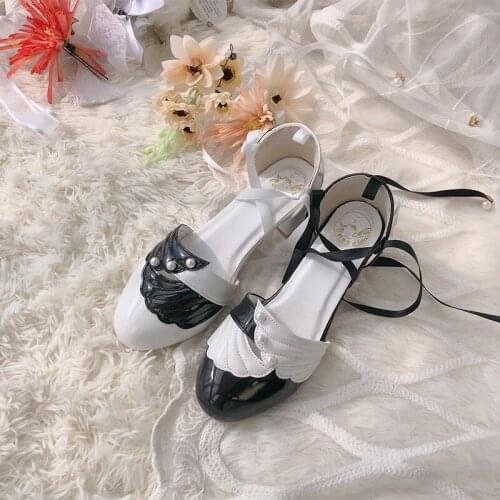 Pearl Ladies Elegant Anime Sweet Girls Mid Heels 5cm Loli Dress Shoes Fairy Kawaii Style Lolita Sandals Summer Pu Gothic Vintage