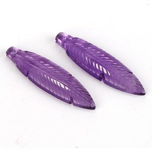 Natural Gemstone Beads,Hand Carved earrings Amethyst Beads Flatback Feather earrings Quartz Gemstone diy earrings , 35x9x4mm4.3g
