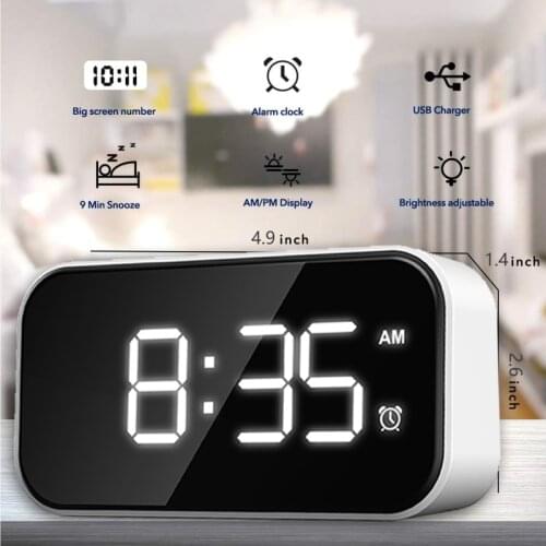 Digital Alarm Clock Full LED Mirror Screen 5-inch Creative Digital Touch Alarm Clocks Bedroom Electronic Morning Wake Up Clock