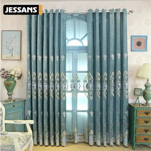 European Shernier Water Solution Embroidered Curtains for Living Dining Room Bedroom Shade Curtain Classical Curtain