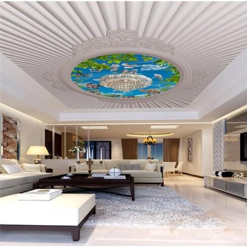 Photo Wallpaper Modern embossed blue sky flower branch ceiling Home Interior Decor Living Room Ceiling Lobby wallpaper Beibehang