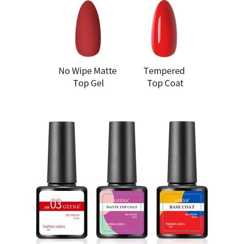 Geena Glitter Red Color Gel Polish With Base Coat Top Coat Long Lasting Semi Permanent No Wipe Top Coat Nail Polish