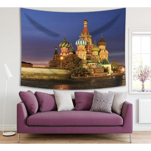 Tapestry Red Square and Saint Basils Cathedral in Moscow, Russia Sunrise at Historic City Landmark Blue Green
