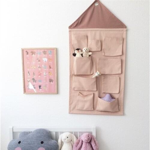 Canvas Wall Storage Bag Toy with 9 Pockets Wall Hanging Pouch Tidy Toy Bags for Baby Stuff Kids Room Wall Home Decoration