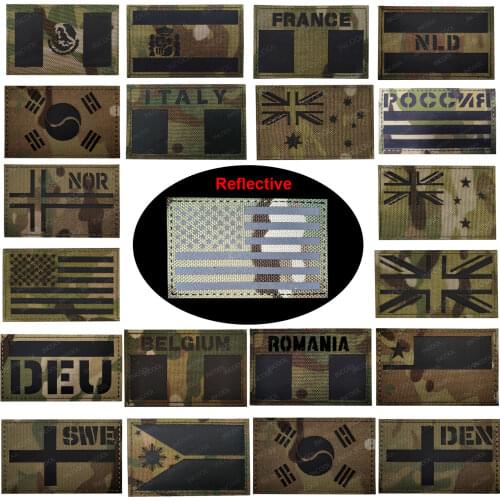 Infrared IR Reflective American Spanish French DEU NLD Italy UK Israel Russian National Flags Tactical Military Patches Badges