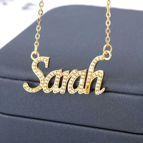 Dainty Crystal Zircon Custom Name Necklaces for Women Personalized Old English Nameplate Necklace Lover Gifts