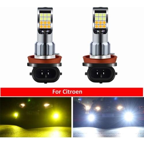 2PC H11 H8 Car LED Bulbs Driving Dual Color Fog Light Lamp Bulb For Citroen C2 C4 C4l C5 Triumph Car Fog Light Car Accessories