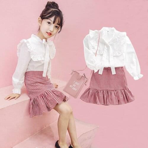 Girls' suit spring dress new red fashionable childrens wear childrens spring and autumn Korean shirt two piece set