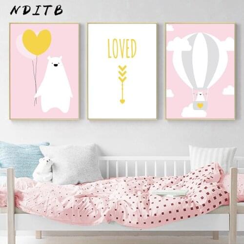 Cartoon Bear Balloon Canvas Print Wall Art Poster Nursery Painting Nordic Kid Decoration Picture Children Baby Bedroom Decor